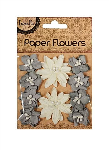 Набор для творчества Цветы с бусинами Paper Flower 2больш.+ 8маленьк.,серые и белые